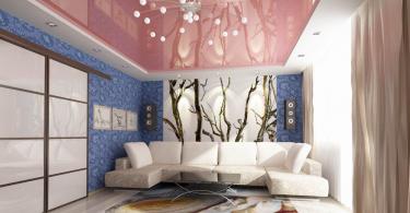 Розовый натяжной потолок – изысканная нежность безупречного интерьера